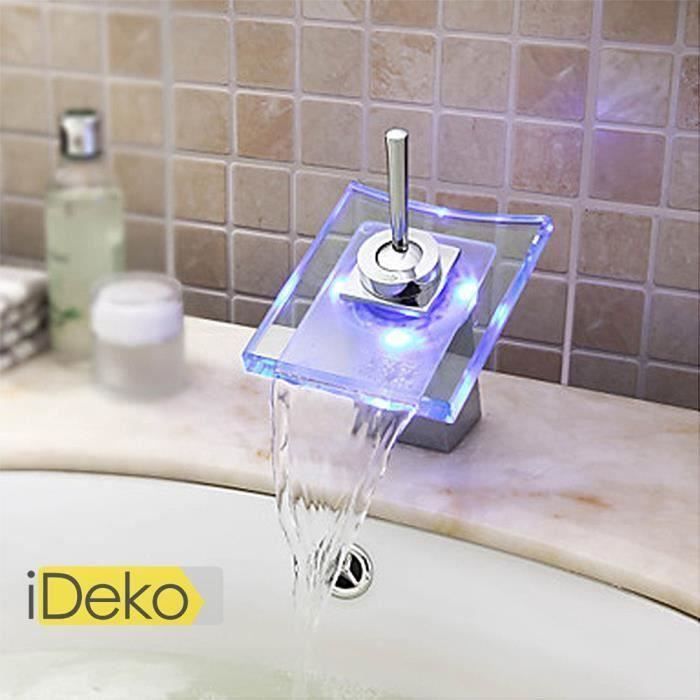 Robinet De Lavabo LED Cascade Moderne Noir Avec Affichage De Temperature Reglage Eau Chaude Froide Durable Et Economique 97376388