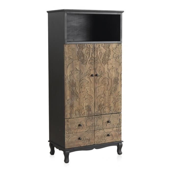 Armoire en panneaux MDF plaqué en sapin coloris marron noir