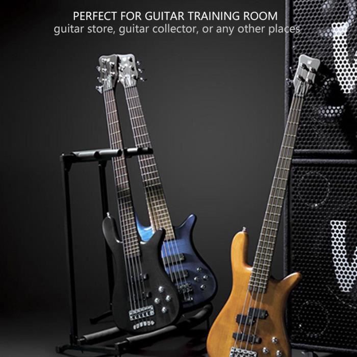 Support De Guitare 3 Places Pliable Avec Roulettes - Pour Guitares électriques Et Acoustiques
