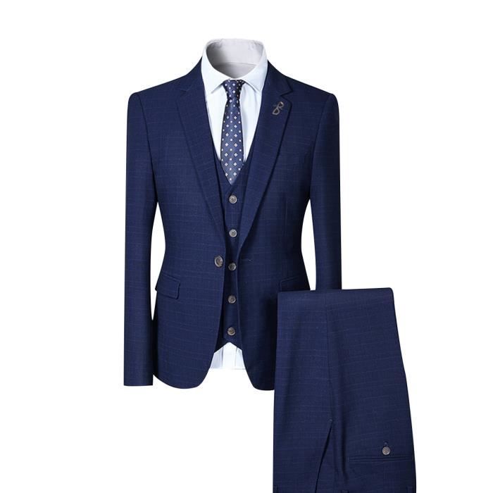 Costume Trois Pièces Pour Homme Coutume De Mariage Style Daffaire Formel à Carreaux Vichy Coupe Slim Fit 2018 Nouveauté