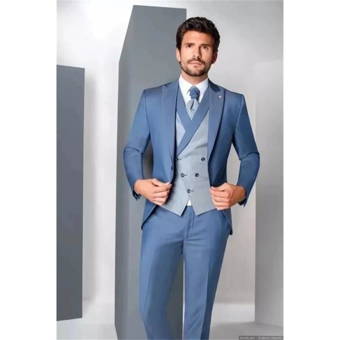 Costume 3 Pices Bleu Revers Patricia pour Homme Smokings de Mari de Mariage de Haute Qualit 6XL XS Blazer GlaPlus Panta