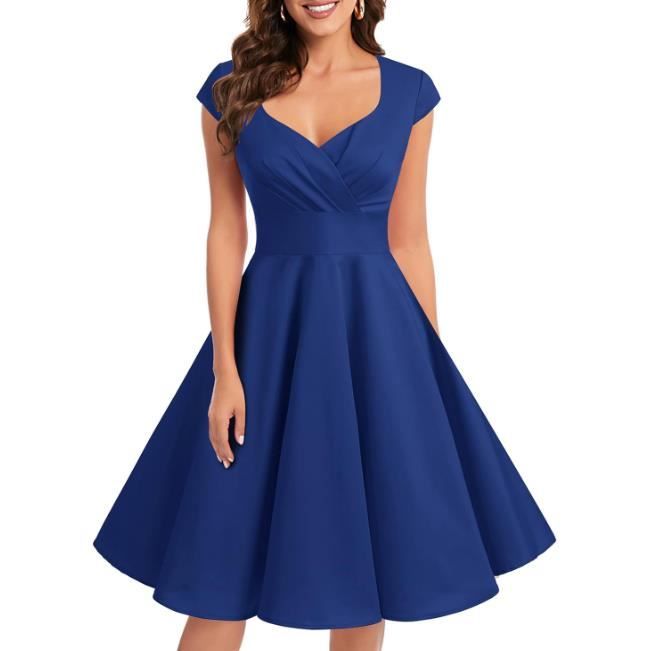 Robe Femme de Cocktail Vintage Rockabilly Rétro-Bleu Bleu