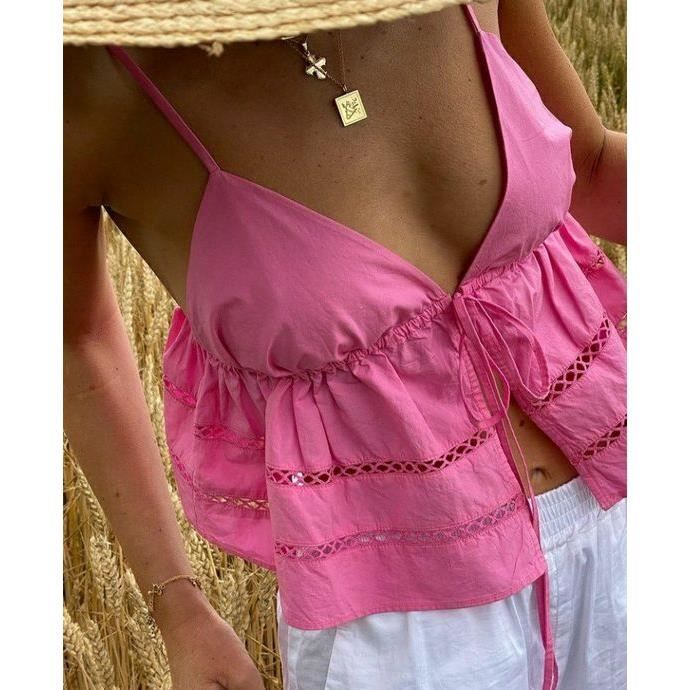 Pull Camisole Femme Bretelles Spaghetti Col Côtelé – Top Ajusté Sans Manches Décontracté