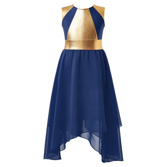 Robe De Danse Latine Pour Filles Enfants Robes De Concours De Salle De Bal Sans Manches Jupe à Paillettes Perlées Justaucorps Costume De Danse Salsa Tango,Bleu,140cm