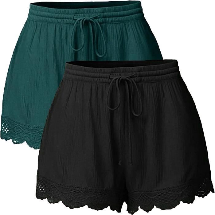 Lot De 2 Shorts Été Femme Taille Haute Dentelle - Élégants, Chic Et Confortables Pour Sport Et Plage