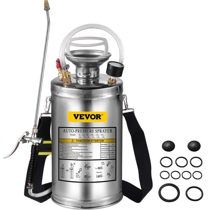 Pulvérisateur Manuel à Pression 2.5 L - Pour Produits Chimiques, Solvants, Jardin, Nettoyage - Buse Réglable, Poignée Ergonomique