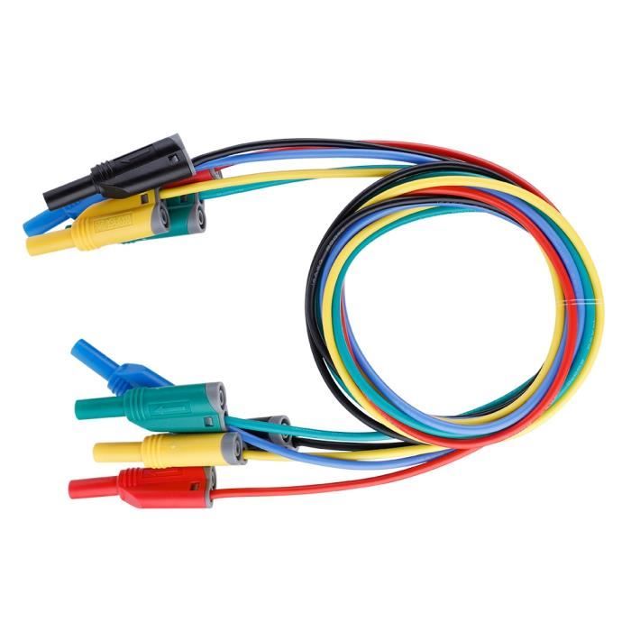 Lot De 5 Cordons De Test Banane 1m 14AWG - Fiches De Sécurité Souples Pour Multimètre - Couleurs: Rouge, Jaune, Bleu, Vert, Noir
