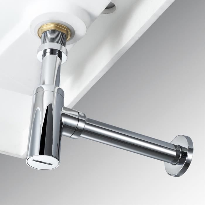 Siphon Tubulaire 1/4 Pour Lavabo Salle De Bain - Inox Chromé Noir, Design Moderne - Isolateur D'odeurs, Hauteur Réglable - Garantie 5 Ans