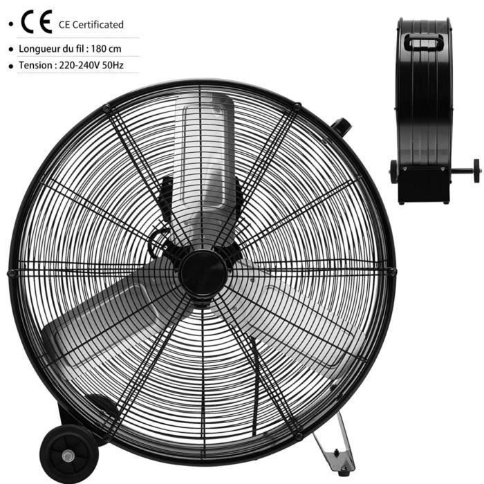 RELAX4LIFE Ventilateur de Sol Dia.24 Pouces (60 CM) 3 Vitesses 180 W Ventilateur Industrel sur Pieds avec Roues Noir - Relax4Life