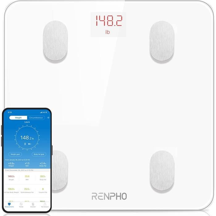 RENPHO Balance Connectée Balance Pèse Personne, Pèse Personne Impédancemètre, Bluetooth Balance Salle de Bains Impedancemetre