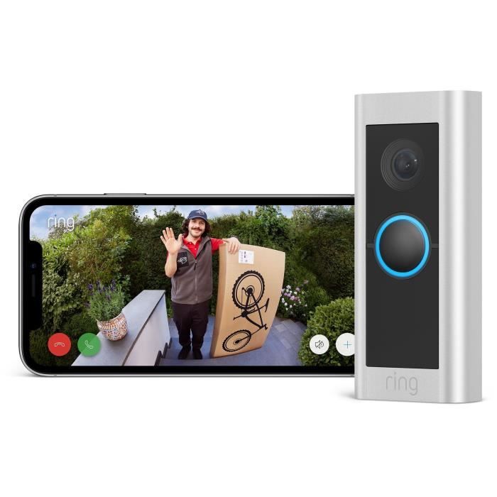 Ring Sonnette vidéo Pro filaire anciennement Video Doorbell Pro 2 | Sonnette extérieure avec caméra vidéo HD en plan moyen détection de mouvements 3D wifi | Essai Ring Home gratuit 30 j.