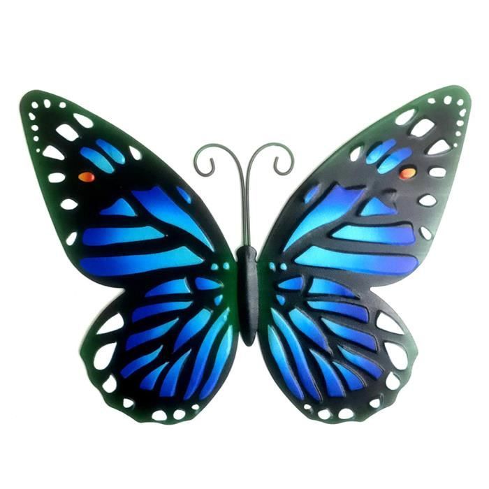 Large Métal papillon bleu et noir jardin extérieur décoration mur Art