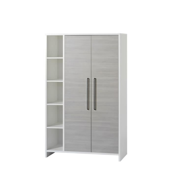 armoire - schardt - eco silver - 2 portes - blanc et bois de pin argent - laqué