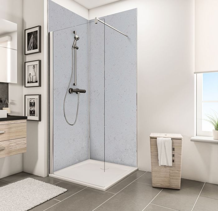 Lot de 2 panneaux muraux 100 x 210 cm, revêtement pour douche et salle de bains, DécoDesign DÉCOR, Schulte, Crépi gris