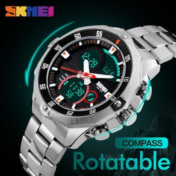Montre Sport Homme Numérique | Cadran 50 Mm LED | Alarme Et Date | Bracelet Caoutchouc 260 Mm | Étanche 30 M