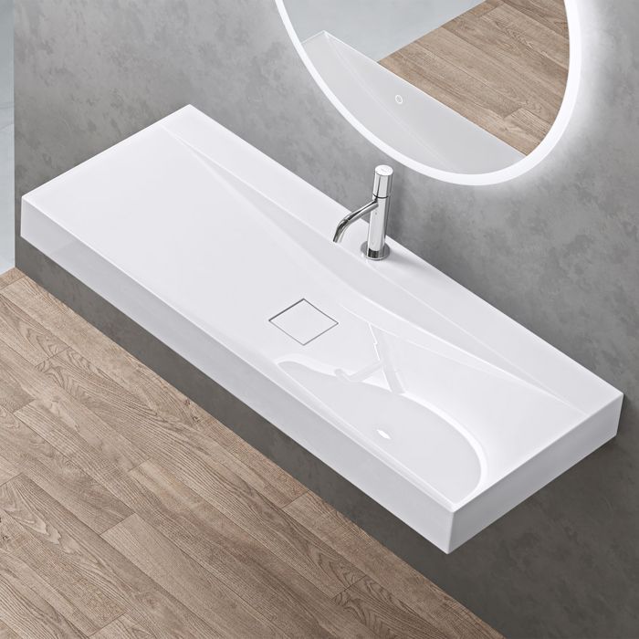 Meuble Salle De Bain Suspendu Blanc 100cm Avec Lavabo - Design Moderne 2 Pièces