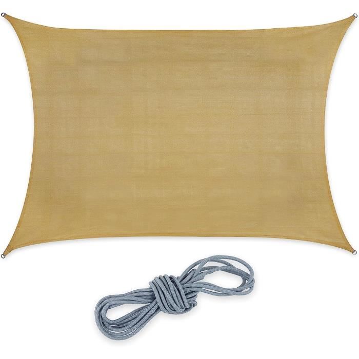 Voile D'Ombrage Relaxdays 2x4m - Beige - Tissu PE-HD - Protection UV 90% - Avec Tendeurs
