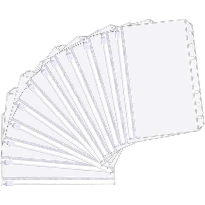 Hyxodjy 12 Pièces Pochettes Classeur 6 Anneaux A5 Pochette Plastique A5 Transparent Étanche PVC
