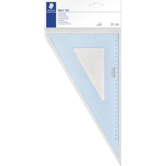 Mars 567 - Equerre Plastique Bleu Transparent 31 Cm 60°-30°[S393 ...
