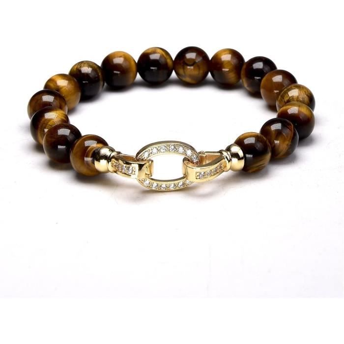 Lot De Bracelets Homme En œil De Tigre - Fermoirs Clips Métal Chromé 21 Cm - Neuf Avec étiquettes