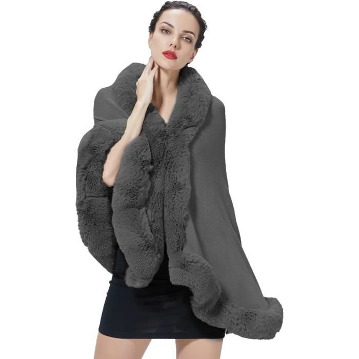 Châle Étole En Fausse Fourrure Cape Poncho Tricoté Chaud De Femme Mariage Hiver Sur Robe De