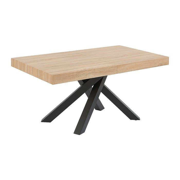 Table à manger extensible 6 à 10 personnes en MDF et métal - Naturel et noir - CATONAV