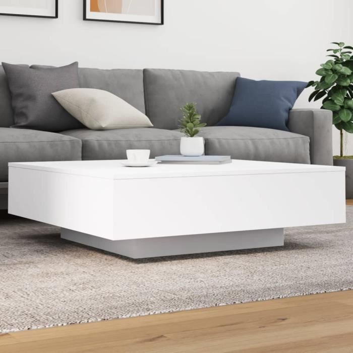 “Summer Saleélégant Table basse avec lumières LED blanc 100x100x31 cm 30 Kg 48197