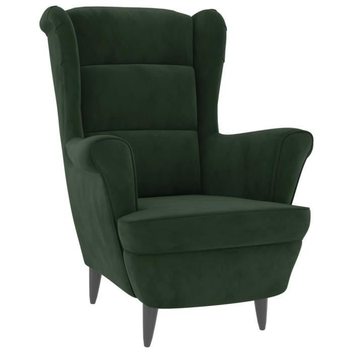 Fauteuil - VIDAXL - Vert foncé - Velours - Style Vintage - Avec accoudoirs