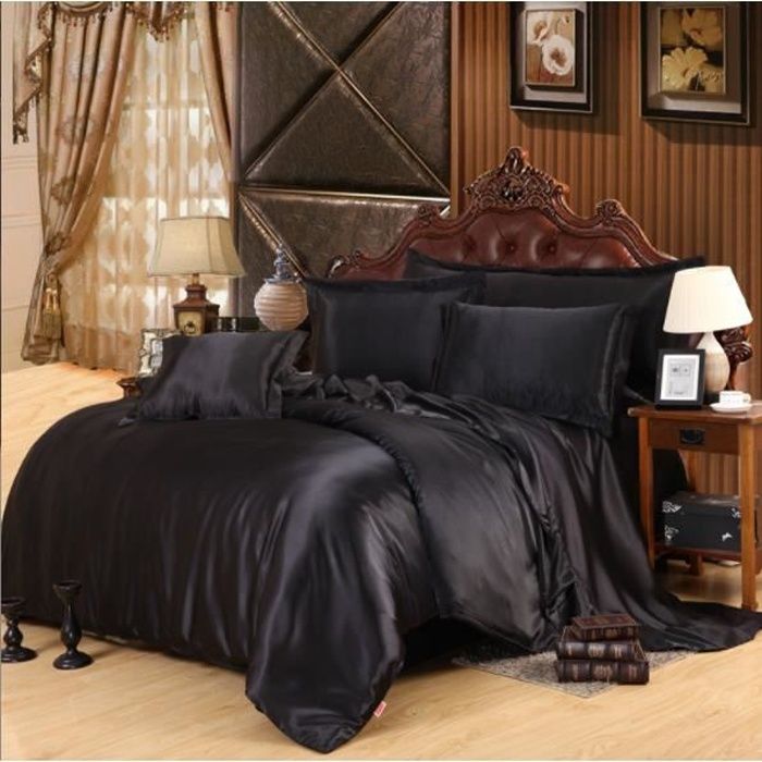 Parure de drap en Soie Satinée Parure de lit 4 Pcs = 2 Taies d