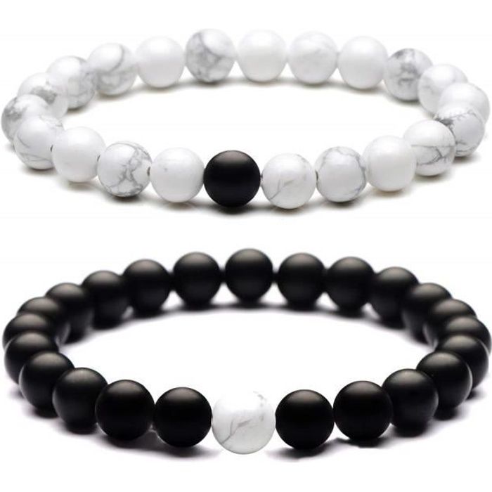 2 Pcs 8MM Bracelets Perle Homme Femme Bracelet Couple Distance Bracelet en Pierre Un à Bijoux idéal Cadeau Bijoux