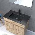 Meuble salle de bain 80x80 - Finition chene naturel + vasque noire + miroir Led - TIMBER 80 - Pack06-1