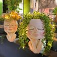 Pot de fleurs solaire pour le visage, la tête de plantes succulentes - Avec LED solaire Résine étanche avec trou de vidange[S92]-1