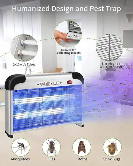 Lampe Anti Moustique 20W YEEFON - Tueur D'Insectes Électrique UV Intérieur Extérieur IPX4