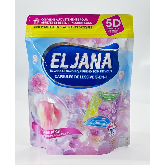 Capsules de lessive ELJANA 5-en-1 parfum pêche – linge propre et frais ...