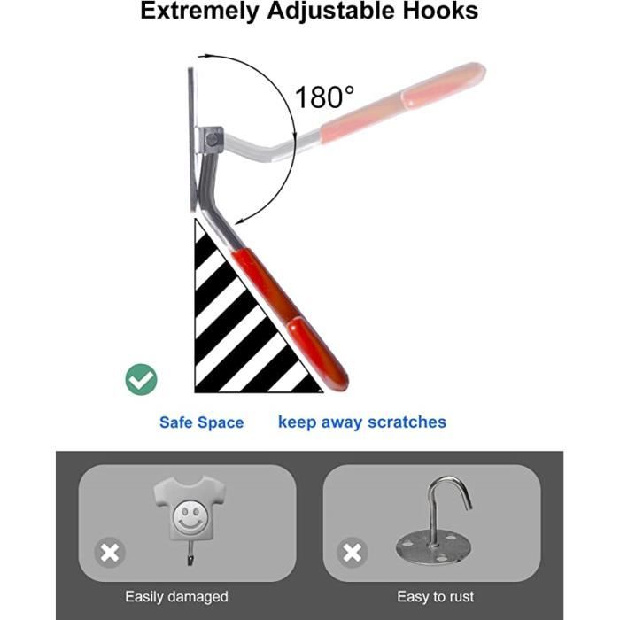 SunVFaFa Lot De 6 Crochets De Garage De 10,2 Cm, Crochets Muraux Robustes Pour Suspension, Cintres D'échelle Pour Montage Mural De Garage, Crochets Utilitaires En J En Acier, Support De Tuyau