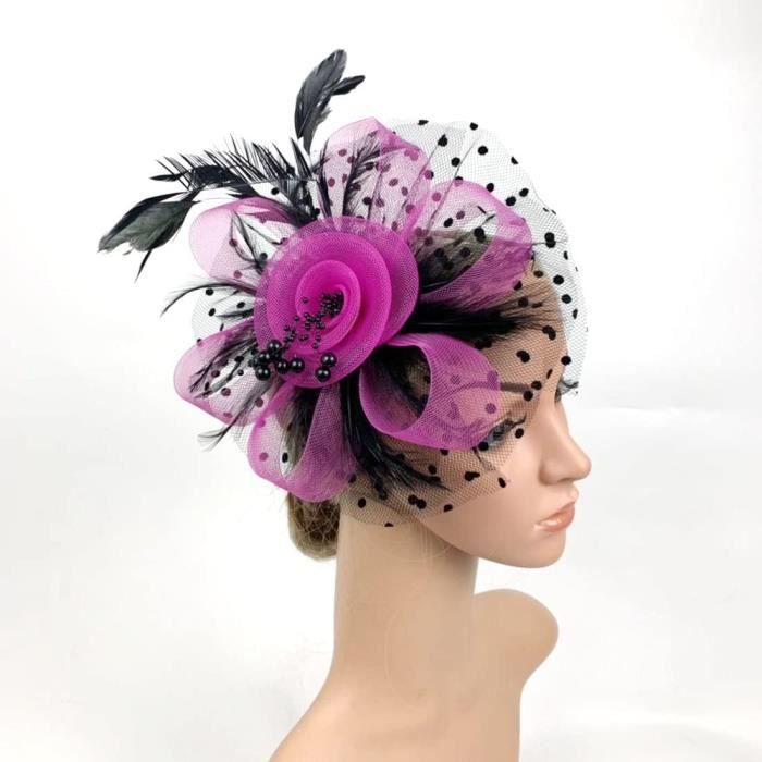 Chapeau Fascinator DRESHOW Avec Plumes Et Filet - Bandeau Et Clip Pour Mariage, Thé, Kentucky Derby