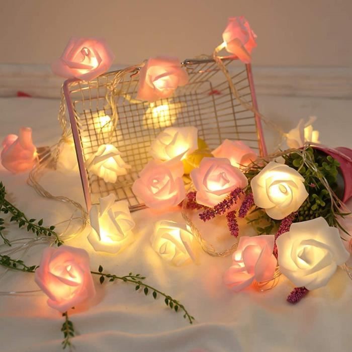 BESTA - Guirlande lumineuse LED roses blanc - 2m, 20 fleurs blanc chaud, Électricité chaîne légère Rose, Décor pour : coiffeuse de mariage pour  chambre de filles