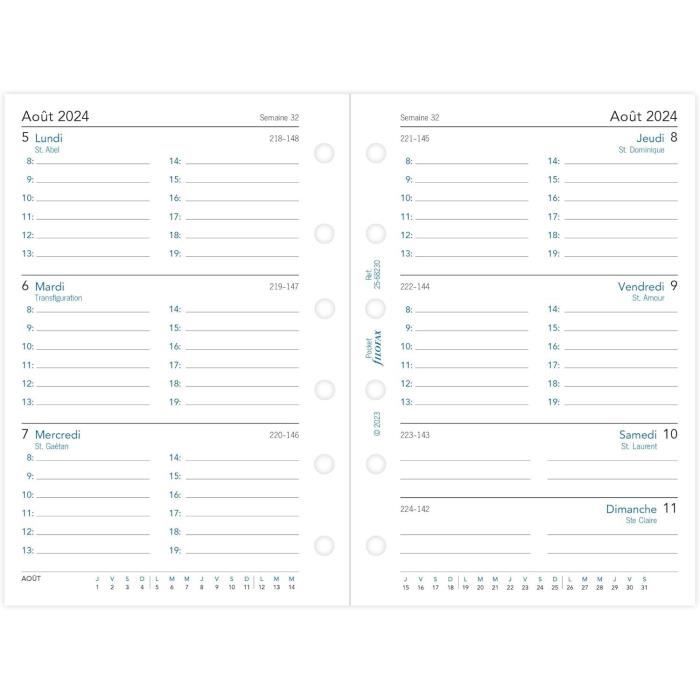 Recharge - FILOFAX - Format Pocket - 1 semaine sur 2 pages - Français ...