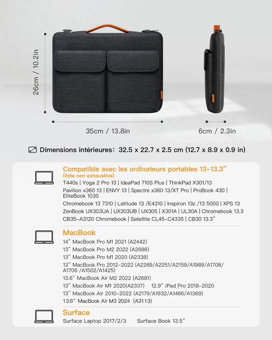 Inateck Sacoche Ordinateur Portable 13 Pouces pour MacBook Pro M3 14 Pouces  2023, MacBook Air Pro 2022 M2 2021 2020 M1 - 2018 - Cdiscount Informatique