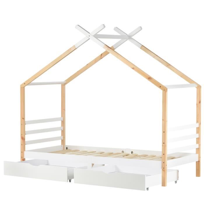 Merax lit mi-hauteur 90x200cm avec tiroir et échelle, lit cabane pour  enfant, structure en bois massif, sommier à lattes, blanc - Cdiscount Maison