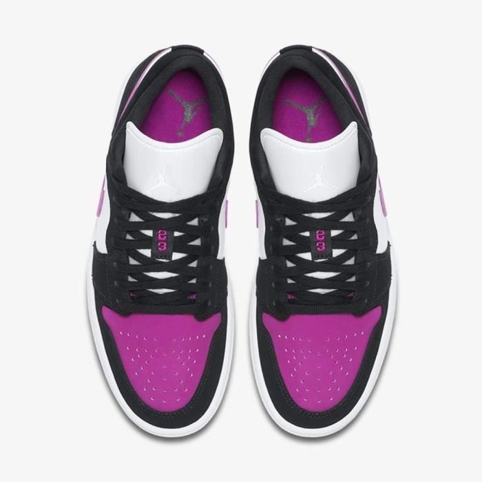 Baskets Air Jordan 1 Low Femme Nike Blanc Fleur de cactus Noir Tige en cuir