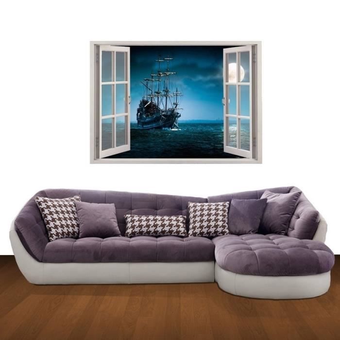Sticker Mural 3D Fenêtre Paysage - Décoration Nature Cascade - Autocollant PVC 40x60 Cm Pour Salon, Chambre
