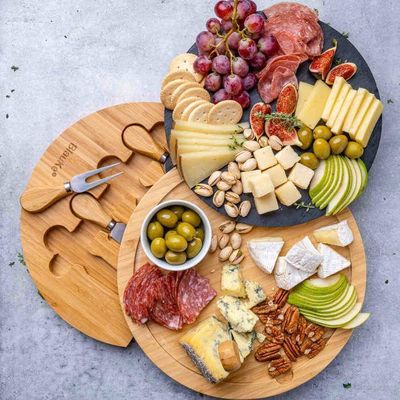 Set Planche à Fromage Relaxdays Bambou + Ardoise + 3 Couteaux - 40x30 Cm Naturel