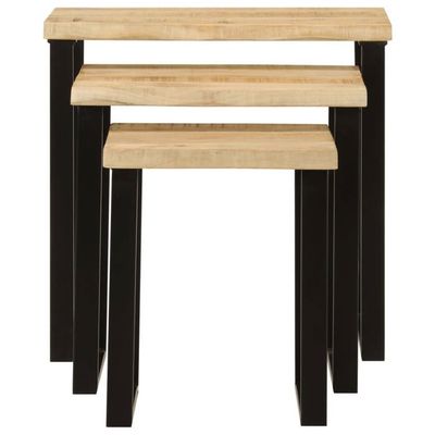 3 Tables Gigognes En Acajou Massif VidaXL - Bouts De Canapé, Ensemble Neuf