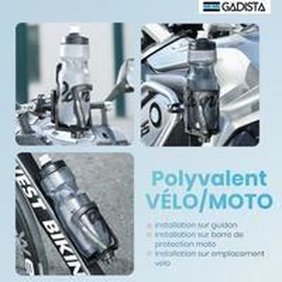 Porte-bidon Universel GADISTA – Compatible Bouteilles 48-80 Mm, Barre Horizontale Ou Verticale, Patins Antidérapants, Installation Sans Outil – Vélo, VTT, Moto, Trottinette, Poussette