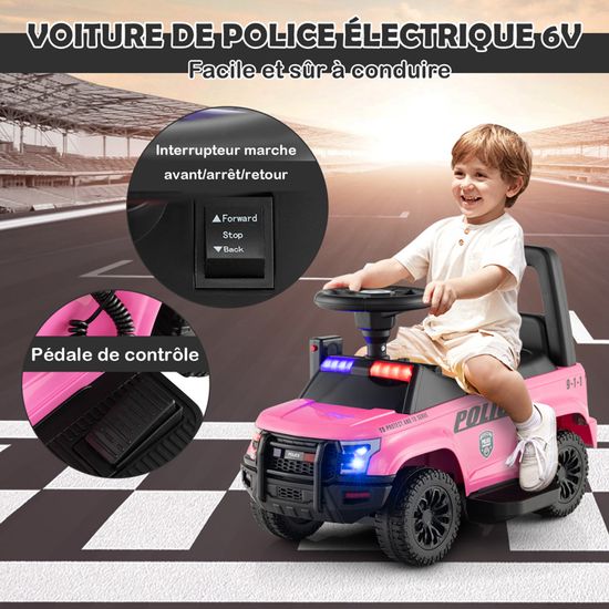 Voiture électrique Enfant DREAMADE – Police 6V Avec Mégaphone, Sirène, Musique Et Phares – Pour 18-60 Mois, Noir