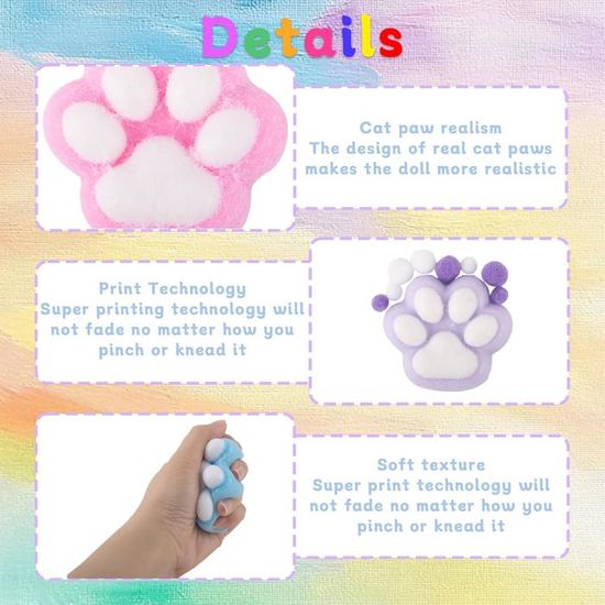 Squishy Patte De Chat, Jouet Squeezes Patte De Chat, Squishy Patte De Géante Chats, Fidget Toys pour Adultes Et Enfant