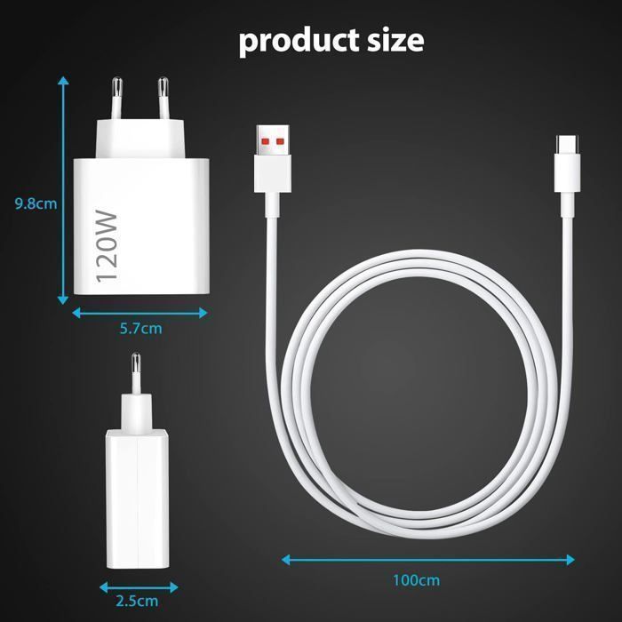 ACAGET Chargeur Rapide 120W avec Câble USB Type-C 1M pour Mi Turbo