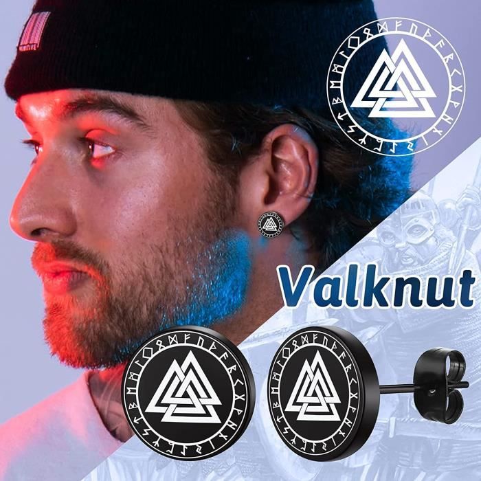Boucles D'oreille Viking JewelryWe - Acier Inoxydable - Runes Et Croix - Style Nordique Homme