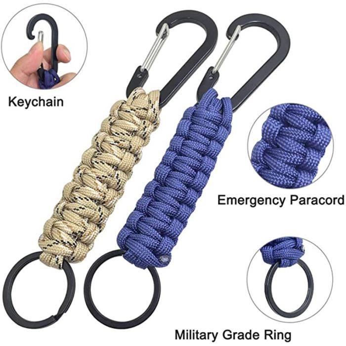 Porte-clés paracorde en nylon tressé, lanière, mousqueton, sac à dos de  survie, militaire, 48cm
